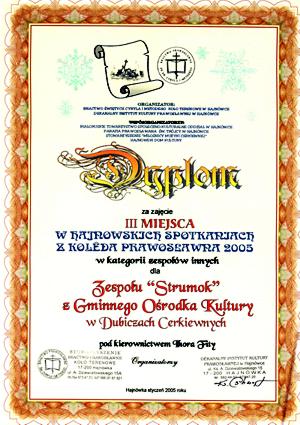 Dyplom za zajecie 3 miejsca